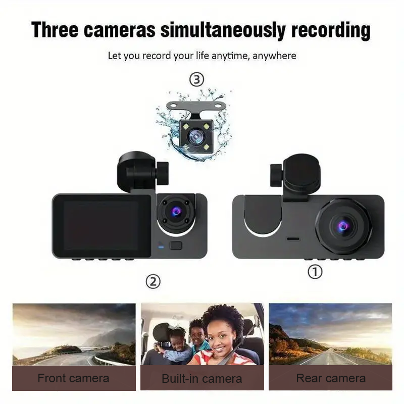 Front & Rear&Inner Dashcam, 1 Count Dash Camera for Car, Wide Angle Car Driving Recorder with IR Night-Vision G Sensor, 1080P HD Camera with 3 Lens, Fall Gift, Birthday Gifts
