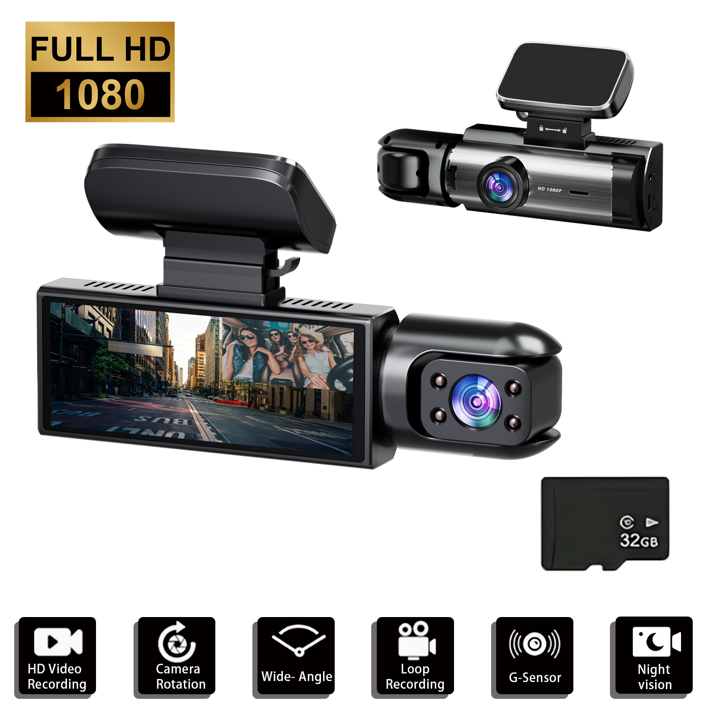 Bcuoz Front & Inner Dashcam, 1 Count Dash Camera for Car, Wide Angle Car Driving Recorder with IR Night-Vision G Sensor, 3.16 Inch IPS Screen 1080P HD Camera with Dual Lens, Fall Gift, Birthday Gifts