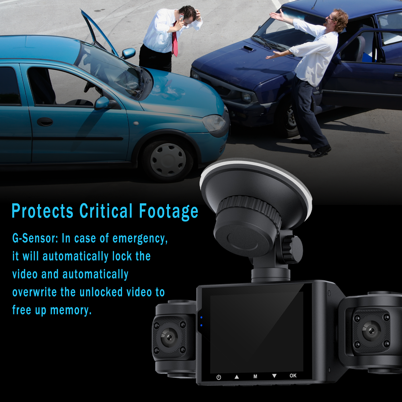 BCUOZ Dash Cam 3 Channel Front and Rear Inside, 360° Car Camera 1080P, Dash Camera Dashcam with 64GB Card, Night Vision, 24H Parking Mode