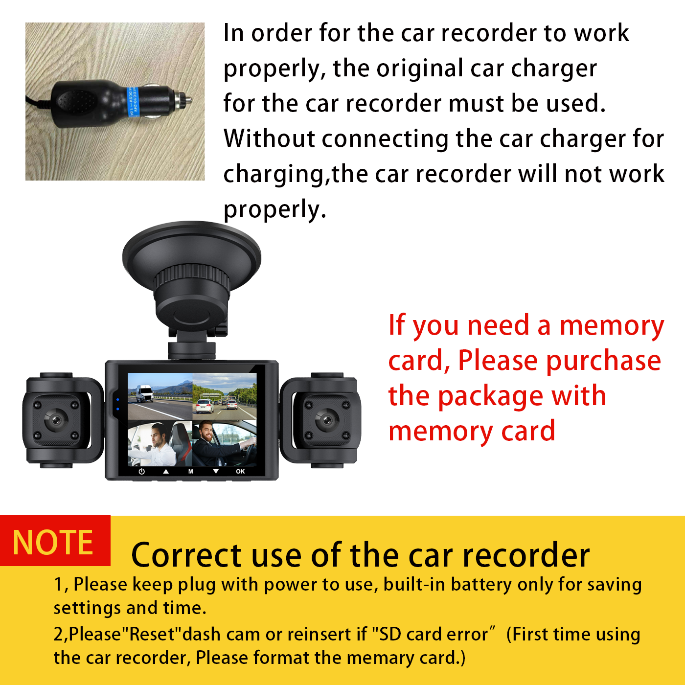 BCUOZ Dash Cam 3 Channel Front and Rear Inside, 360° Car Camera 1080P, Dash Camera Dashcam with 64GB Card, Night Vision, 24H Parking Mode