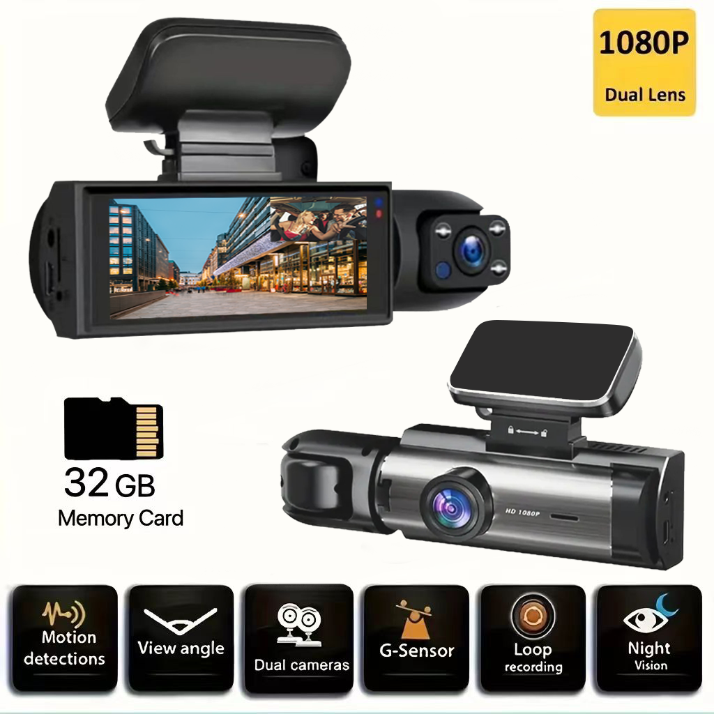 Bcuoz Front & Inner Dashcam, 1 Count Dash Camera for Car, Wide Angle Car Driving Recorder with IR Night-Vision G Sensor, 3.16 Inch IPS Screen 1080P HD Camera with Dual Lens, Fall Gift, Birthday Gifts