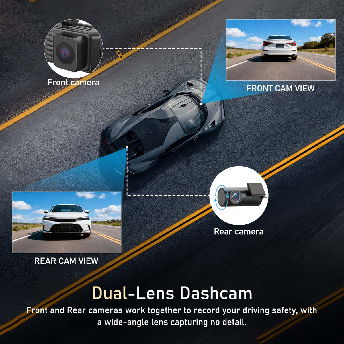 BCUOZ GS100 4K + 2K WIFI Dual Dash Cam with 64GB Card IR Night Vision，Parking Mode