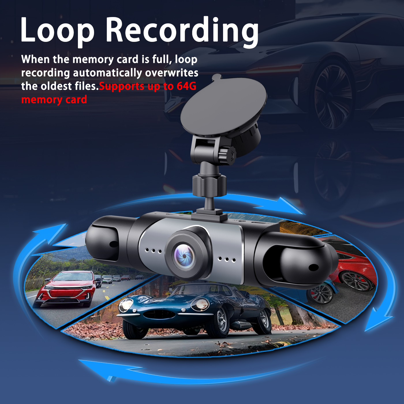 BCUOZ 4K Front Rear Inside Dash Cam with 270° View 4 Channels Night Vision 24/7 Recording Parking Mode Monitor 64GB Optional Free Car Camera