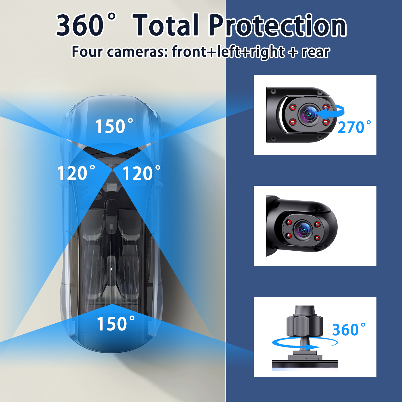 BCUOZ 4K Front Rear Inside Dash Cam with 270° View 4 Channels Night Vision 24/7 Recording Parking Mode Monitor 64GB Optional Free Car Camera
