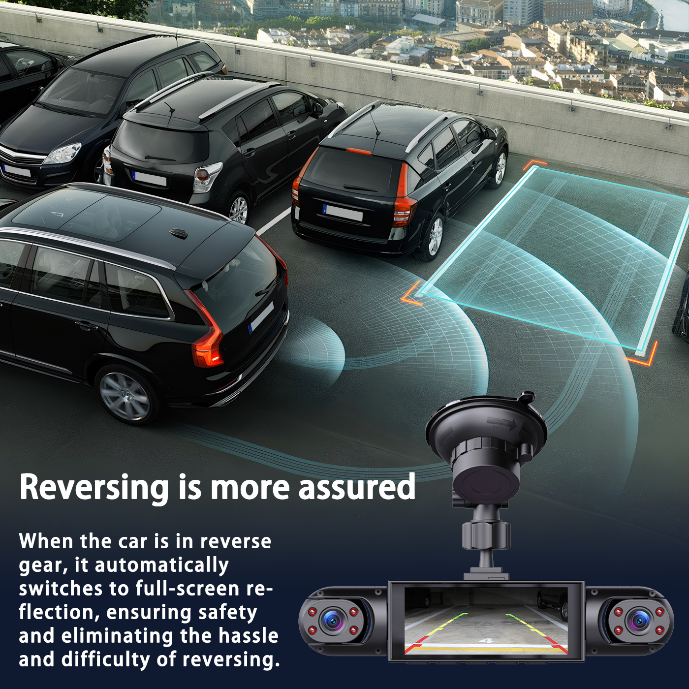 BCUOZ 4K Front Rear Inside Dash Cam with 270° View 4 Channels Night Vision 24/7 Recording Parking Mode Monitor 64GB Optional Free Car Camera