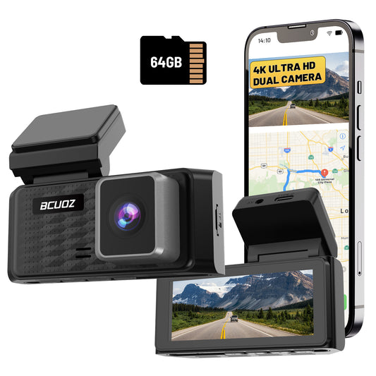 BCUOZ GS200 4K + 2K WIFI6 Dual Dash Cam with 64GB Card