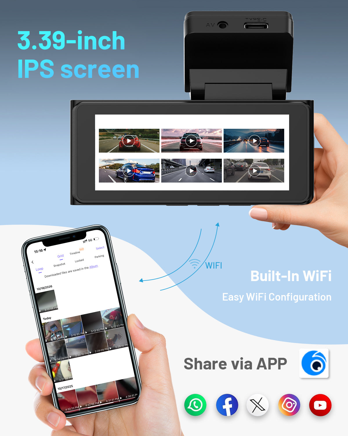 BCUOZ GS200 4K + 2K WIFI6 Dual Dash Cam with 64GB Card