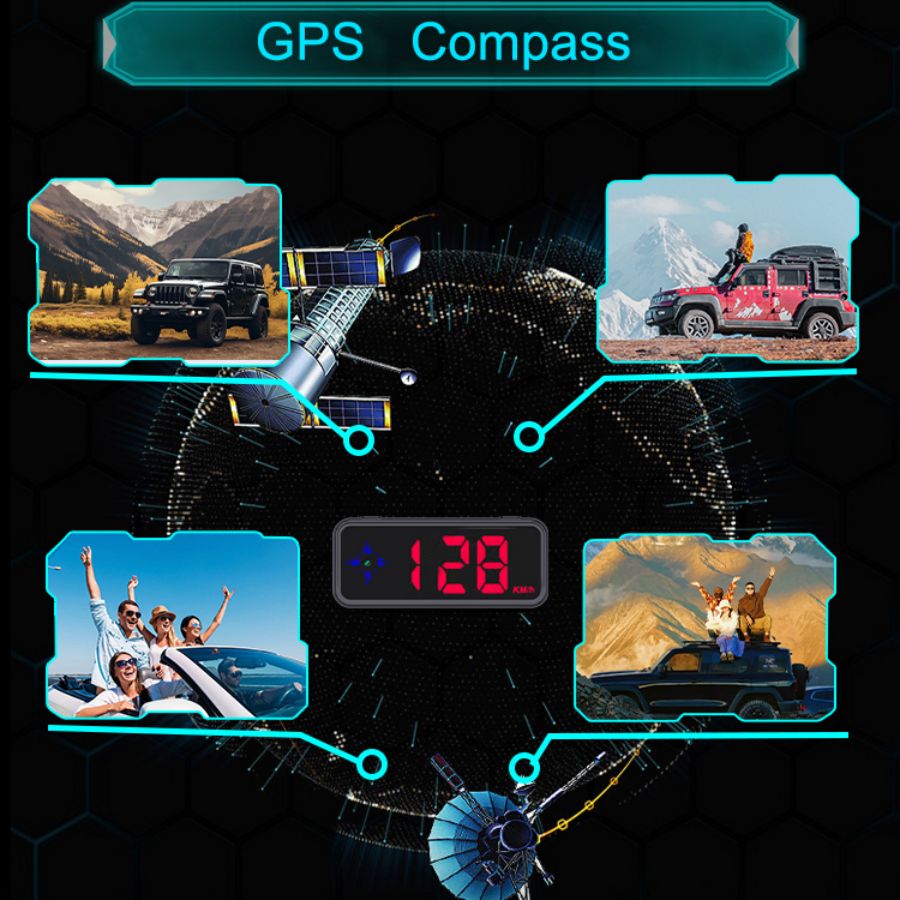 Digital GPS Speedometer New HUD Car Head Up Display LCD Display with MPH/KMH Digital Speed Compass for All Vehicle 7 Colors switch to your favorite color